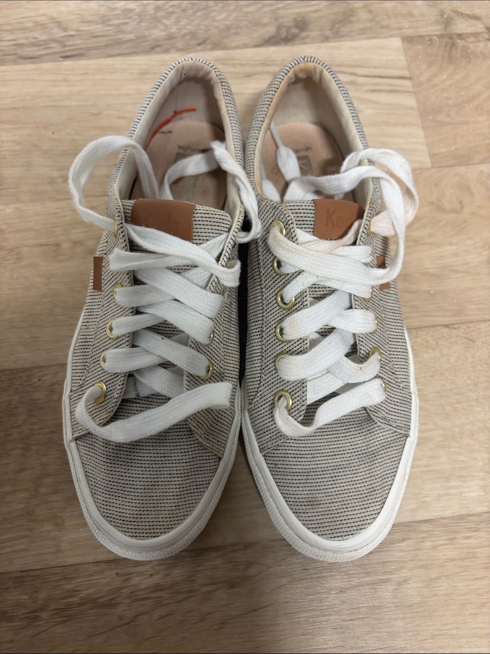 Keds Beige Canvas Lace-Up Sneakers with White Laces